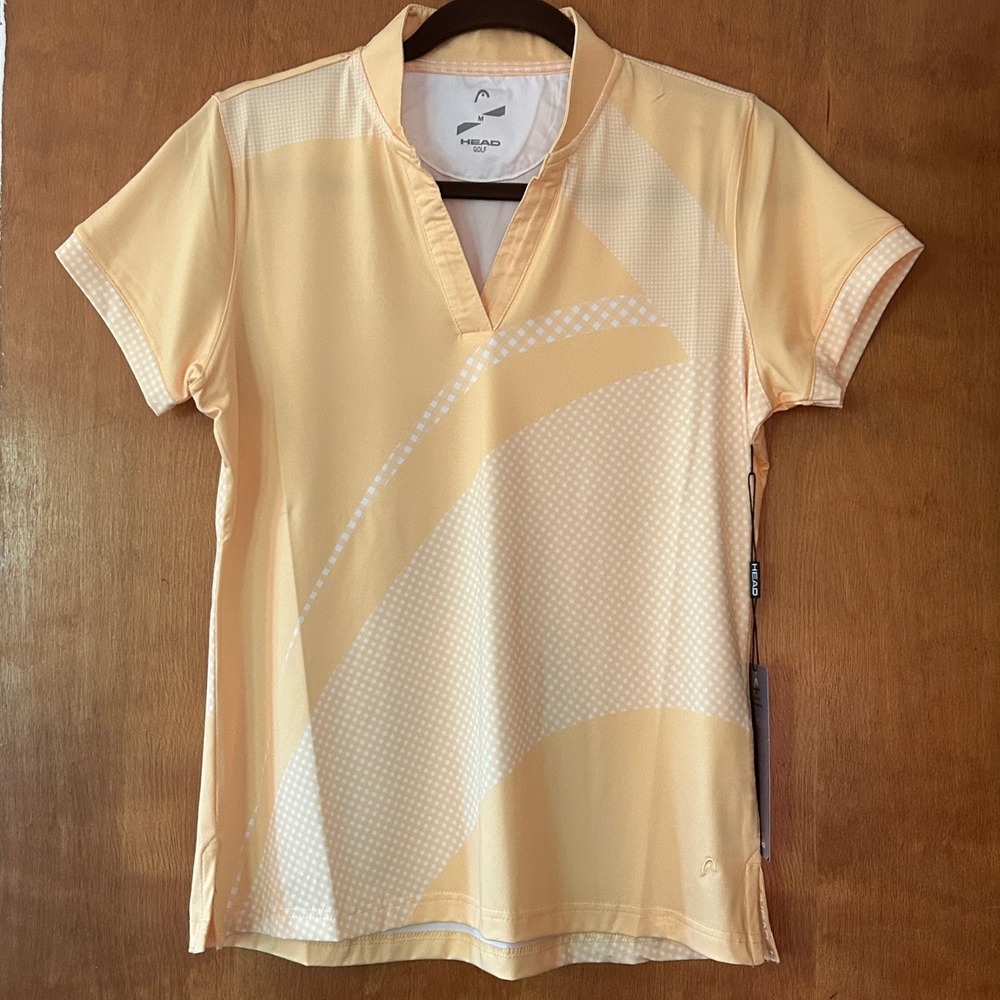 HEAD Golf Polo Shirt Athletic UV Protection Yellow Geometric Print Women Med NWT